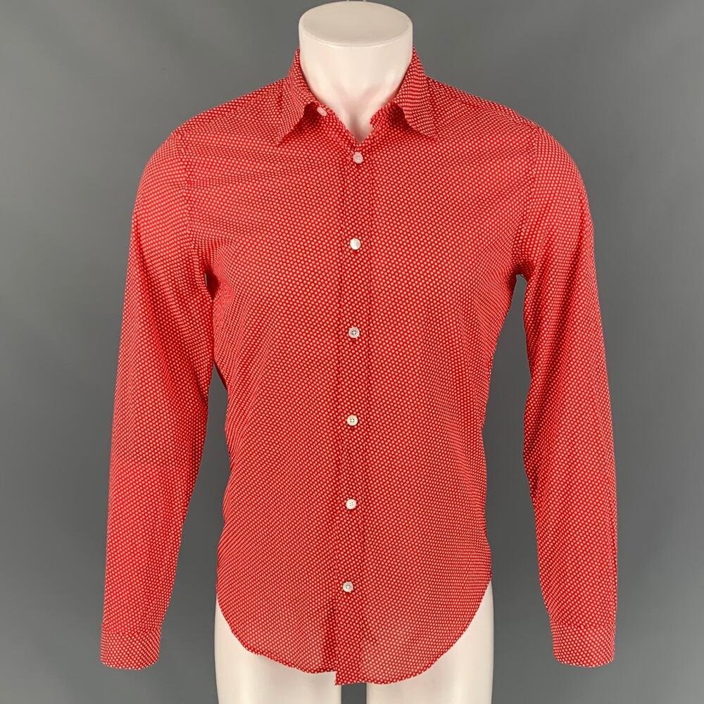 BURBERRY PRORSUM Size XS Red & White Dots Cotton Button Up Long Sleeve Shirt